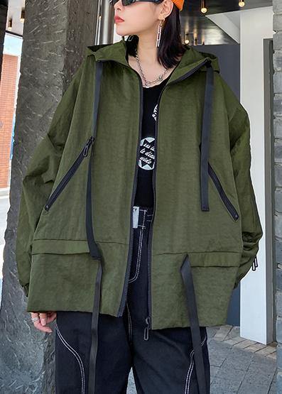 Unique hooded pockets Fashion fall coat army green baggy coat - bagstylebliss