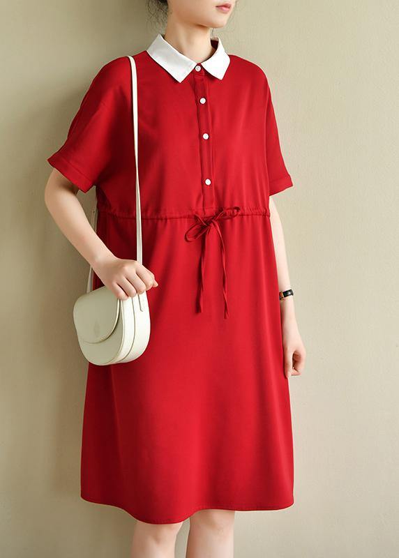 Unique lapel drawstring quilting dresses Neckline red Dress - bagstylebliss