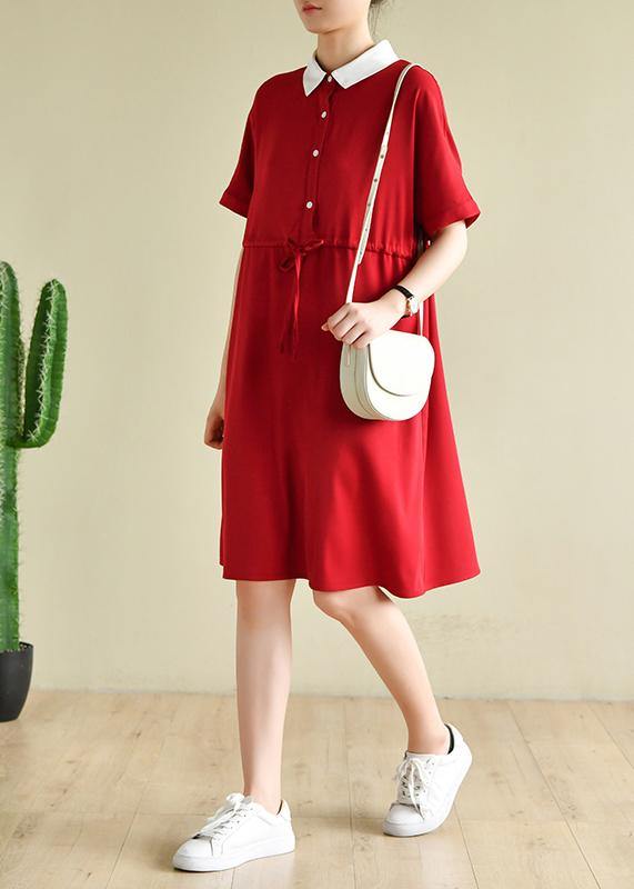 Unique lapel drawstring quilting dresses Neckline red Dress - bagstylebliss