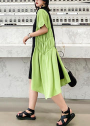 Unique lapel Cinched Robes pattern black patchwork green Dress - bagstylebliss