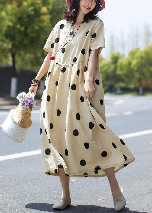 Unique linen Wardrobes 2019 Casual Polka Dot V-Neck Loose Linen Dress - bagstylebliss