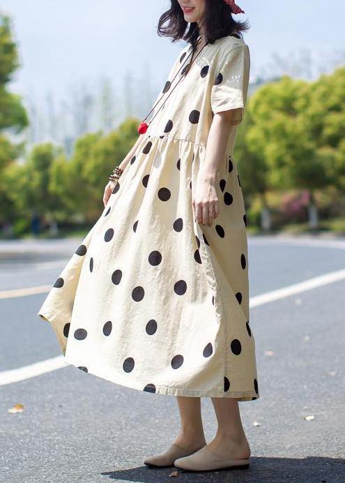 Unique linen Wardrobes 2019 Casual Polka Dot V-Neck Loose Linen Dress - bagstylebliss