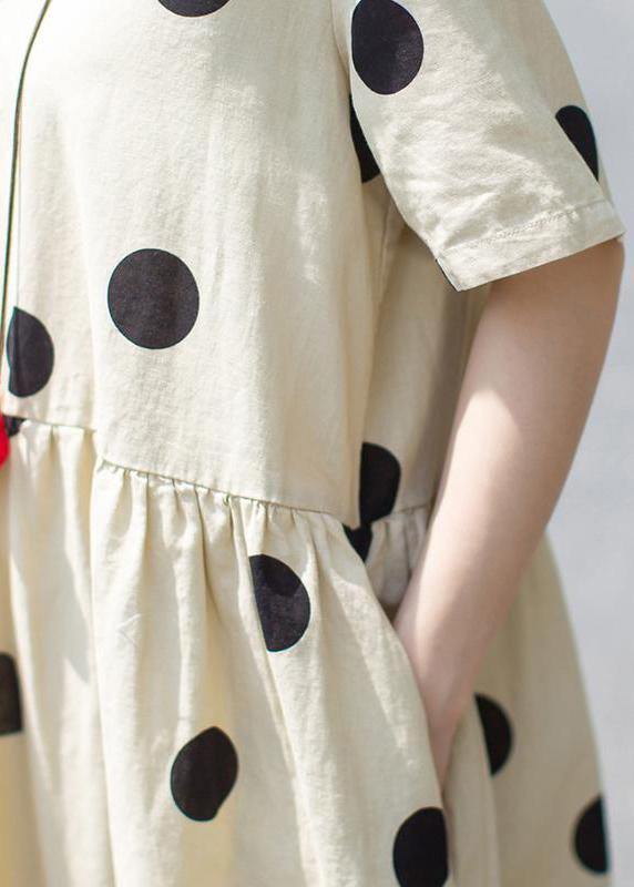 Unique linen Wardrobes 2019 Casual Polka Dot V-Neck Loose Linen Dress - bagstylebliss