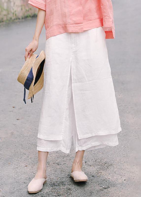 Unique linen pants women Casual Double Layer Plus Size White Wide Leg Pants - bagstylebliss