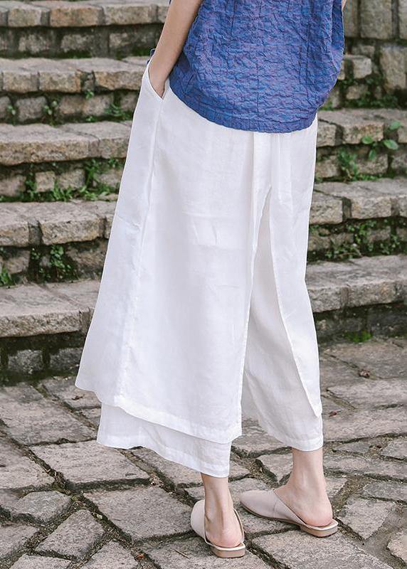 Unique linen pants women Casual Double Layer Plus Size White Wide Leg Pants - bagstylebliss