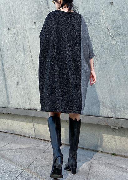 Unique o neck Batwing Sleeve Cotton Tunic pattern black Dress - bagstylebliss