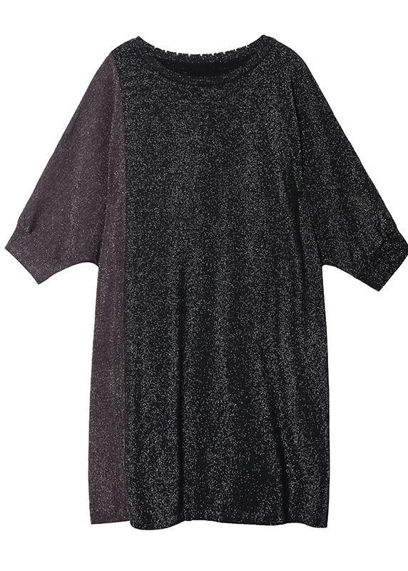 Unique o neck Batwing Sleeve Cotton Tunic pattern black Dress - bagstylebliss