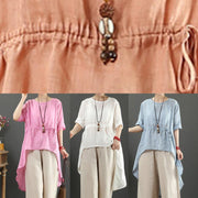 Unique o neck asymmetric linen tops women Wardrobes pink top - bagstylebliss