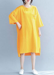 Unique o neck half sleeve Cotton Tunics design orange Dresses - bagstylebliss