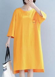 Unique o neck half sleeve Cotton Tunics design orange Dresses - bagstylebliss