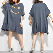 Unique o neck half sleeve Cotton quilting clothes Fashion Work Outfits gray tunic Dresses summer