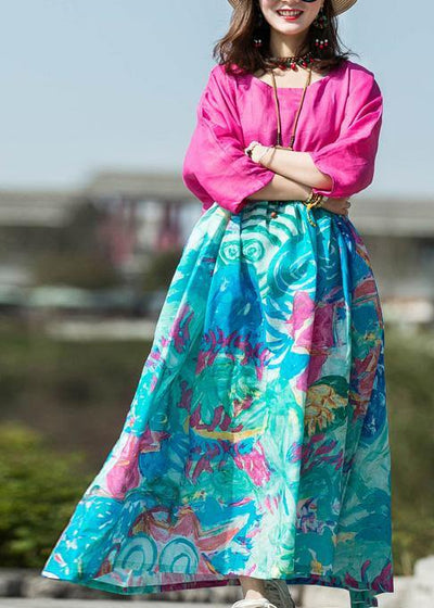Unique o neck large hem cotton linen clothes For Women rose patchwork floral Dresses summer - bagstylebliss