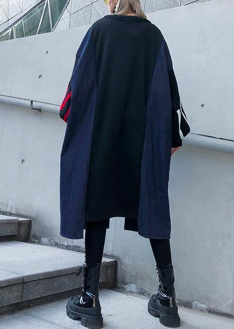 Unique o neck patchwork Long Shirts pattern black Maxi Dress - bagstylebliss