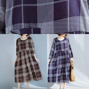 Unique o neck patchwork cotton outfit Catwalk blue plaid Dresses summer - bagstylebliss