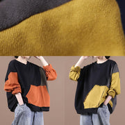 Unique o neck patchwork fall Blouse Fabrics yellow shirts - bagstylebliss