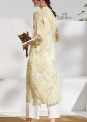 Unique o neck patchwork linen summer clothes Runway yellow print Dresses - bagstylebliss