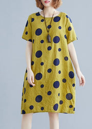 Unique o neck pockets Cotton clothes Wardrobes yellow dotted Dresses - bagstylebliss