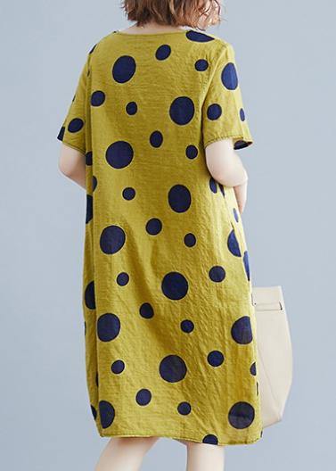 Unique o neck pockets Cotton clothes Wardrobes yellow dotted Dresses - bagstylebliss