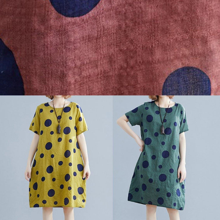 Unique o neck pockets Cotton clothes Wardrobes yellow dotted Dresses - bagstylebliss