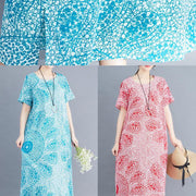Unique o neck side open cotton Soft Surroundings plus size pattern red print Plus Size Clothing Dresses Summer - bagstylebliss