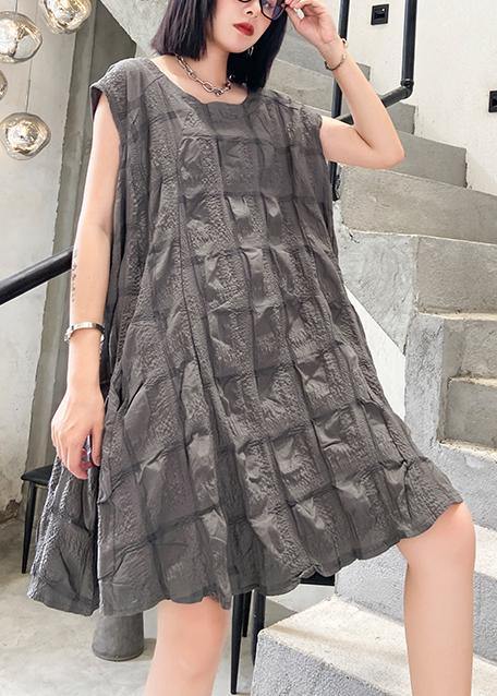 Unique o neck Cinched Cotton summer clothes Work Outfits gray Dresses - bagstylebliss