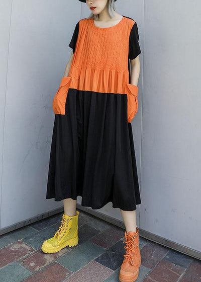 Unique orange cotton Wardrobes patchwork Kaftan summer Dress - bagstylebliss