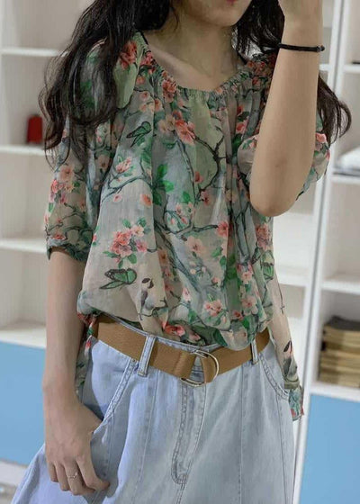 Unique prints linen clothes half sleeve box fall blouses - bagstylebliss