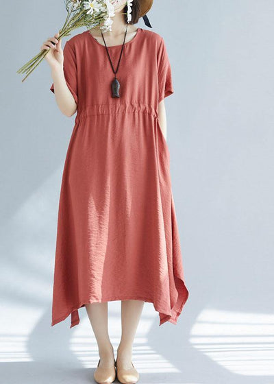 Unique red big hem cotton linen Robes side open Love summer Dresses - bagstylebliss