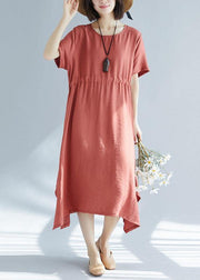 Unique red big hem cotton linen Robes side open Love summer Dresses - bagstylebliss