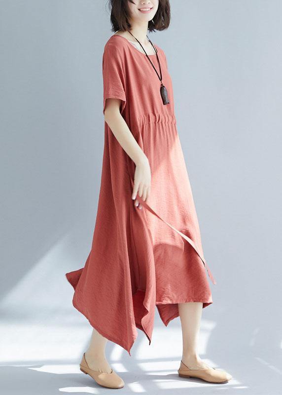 Unique red big hem cotton linen Robes side open Love summer Dresses - bagstylebliss