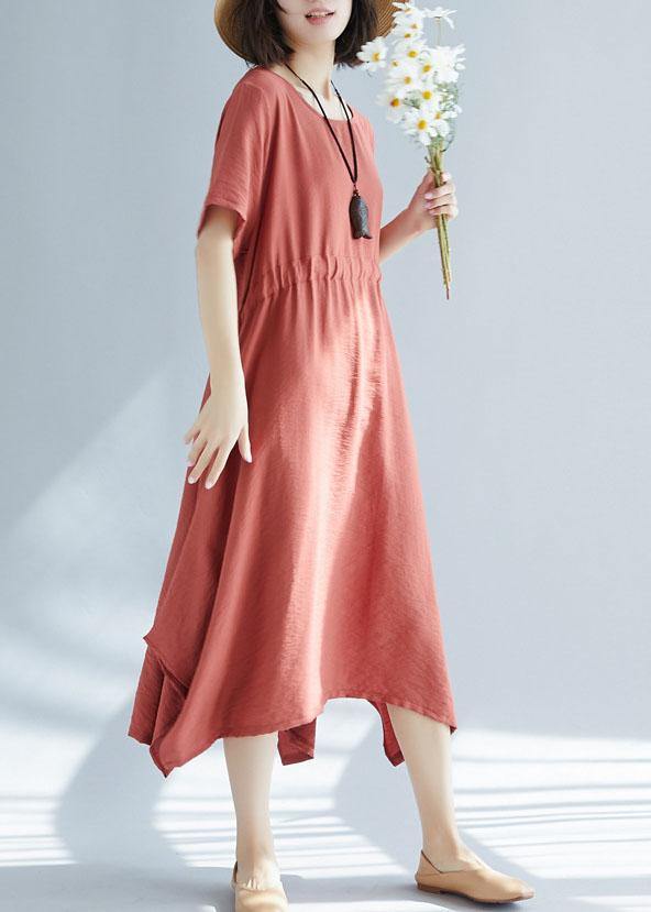 Unique red big hem cotton linen Robes side open Love summer Dresses - bagstylebliss