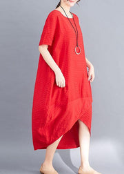 Unique red cotton Wardrobes asymmetric patchwork Maxi summer Dress - bagstylebliss