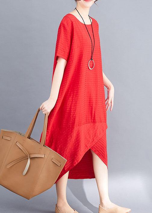 Unique red cotton Wardrobes asymmetric patchwork Maxi summer Dress - bagstylebliss