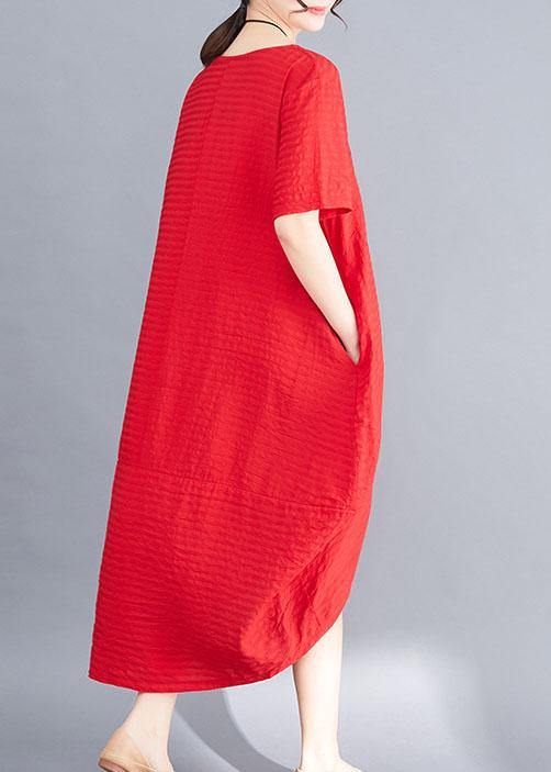 Unique red cotton Wardrobes asymmetric patchwork Maxi summer Dress - bagstylebliss