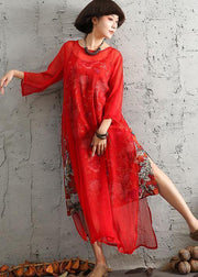 Unique red silk clothes side open A Line summer Dresses - bagstylebliss