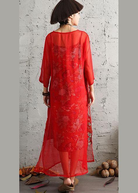 Unique red silk clothes side open A Line summer Dresses - bagstylebliss