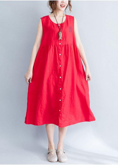 Unique red sleeveless linen quilting dresses patchwork Love summer Dresses - bagstylebliss