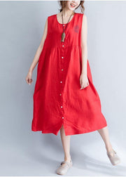 Unique red sleeveless linen quilting dresses patchwork Love summer Dresses - bagstylebliss