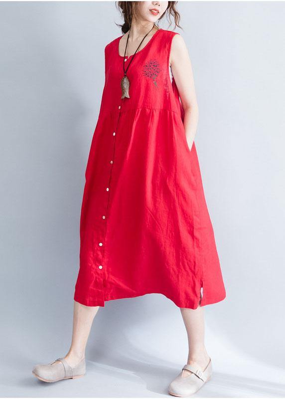 Unique red sleeveless linen quilting dresses patchwork Love summer Dresses - bagstylebliss