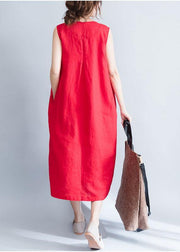 Unique red sleeveless linen quilting dresses patchwork Love summer Dresses - bagstylebliss