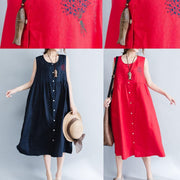 Unique red sleeveless linen quilting dresses patchwork Love summer Dresses - bagstylebliss