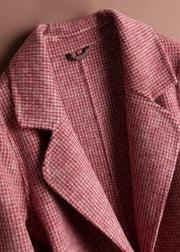 Unique rose plaid Fine tunics for women Neckline Notched pockets coat - bagstylebliss