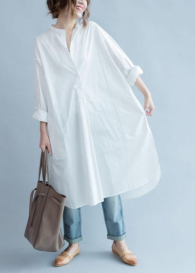 Unique side open cotton tunic pattern white Dresses fall - bagstylebliss