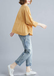 Unique stand collar Batwing Sleeve cotton tunics for women Shirts yellow blouse - bagstylebliss