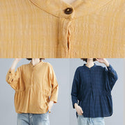 Unique stand collar Batwing Sleeve cotton tunics for women Shirts yellow blouse - bagstylebliss