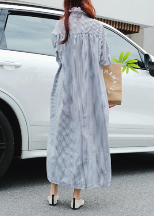 Unique striped cotton Tunics Ruffled asymmetric Maxi Dress - bagstylebliss