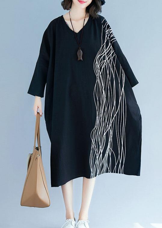 Unique v neck baggy cotton Tunics Tutorials black cotton robes Dress - bagstylebliss