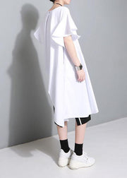 Unique white Cotton clothes Petal Sleeve baggy side open summer Dress - bagstylebliss