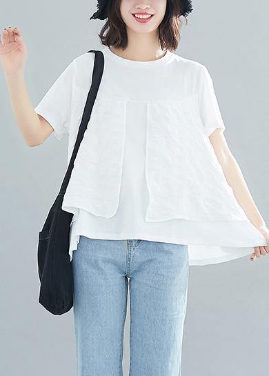 Unique white cotton Casual Tutorials o neck patchwork Knee Summer blouse - bagstylebliss