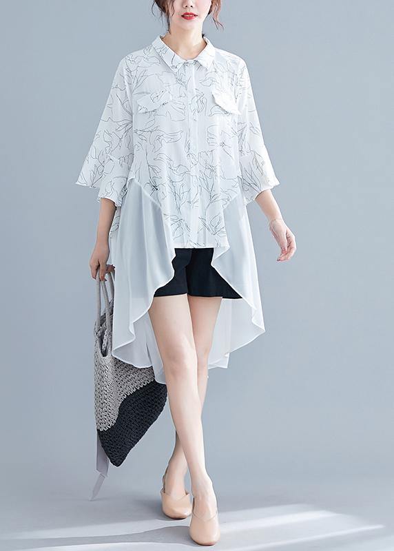 Unique white print chiffon outfit Omychic Work o neck patchwork asymmetric A Line Summer Dresses - bagstylebliss